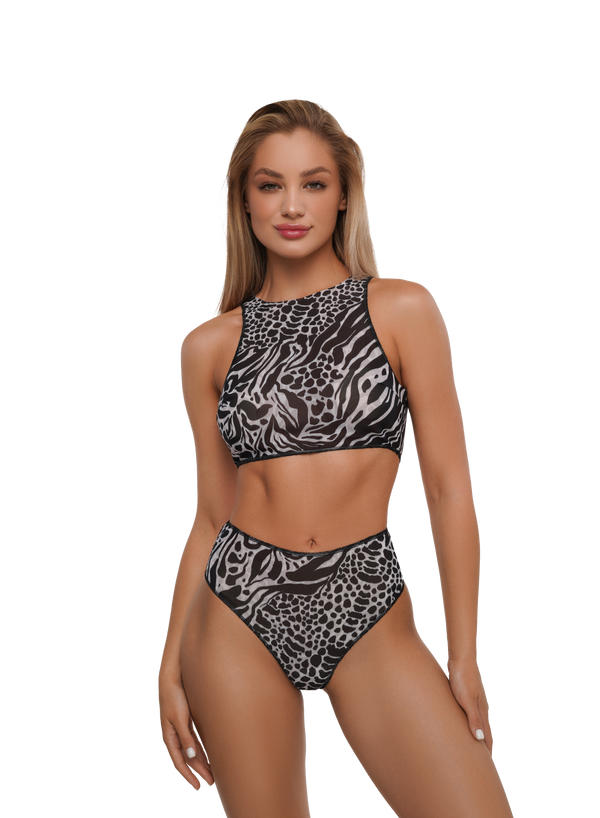 Tan Through Top & High-Waist Brazilian Bottom