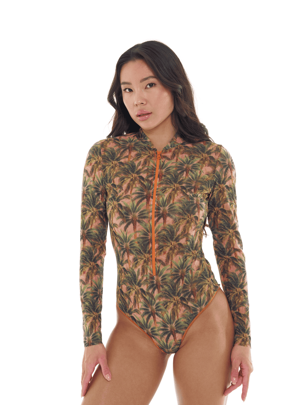 Tan Through One-piece with Zipper Sleeves